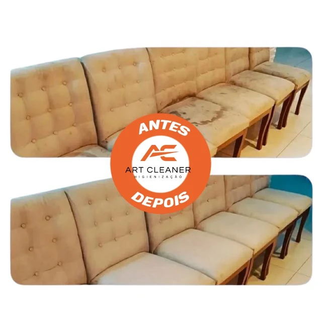Registro oficial de antes e depois de cadeiras de jantar estofadas