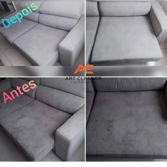 Registro oficial de antes e depois de sofá retrátil cinza