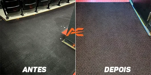 Registro oficial de antes e depois de carpete em degrau de cinema